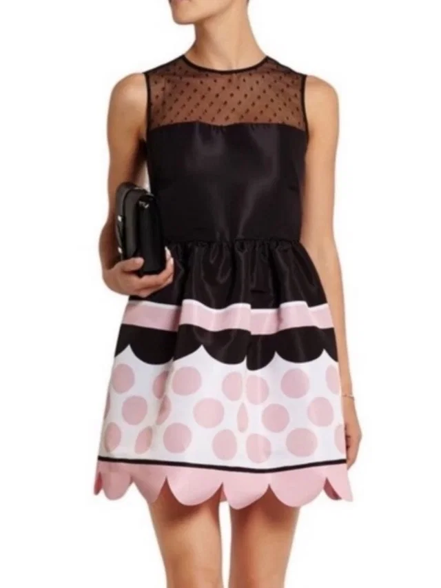 REDValentino Taffeta Polka Dot Scallop Dress Black Pink Sz 42 Us 4 in pink|black from Poshmark