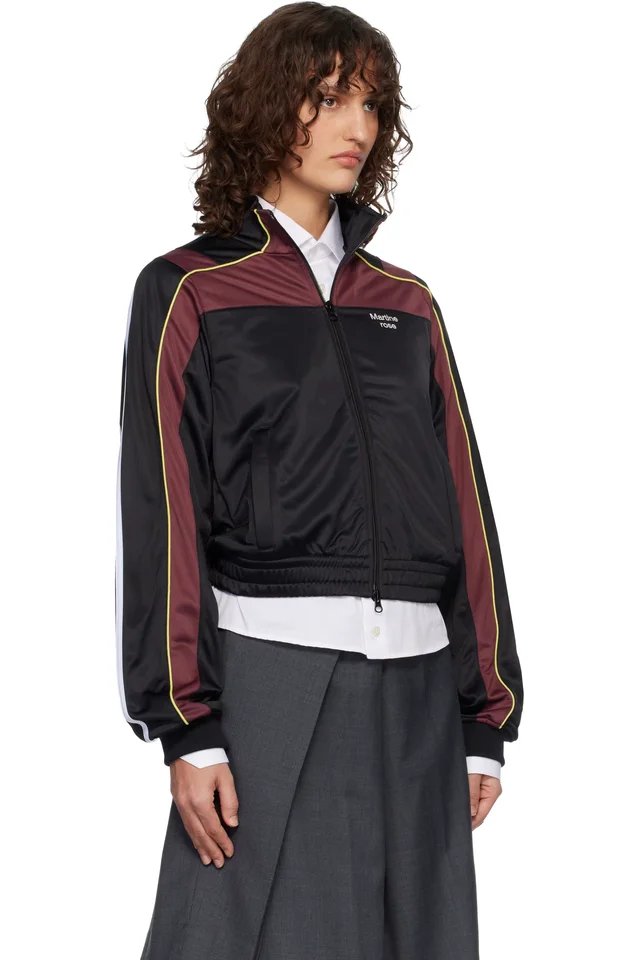 Martine Rose Black & Burgundy Shrunken Track Jacket, photo 2 of 4 from SSENSE