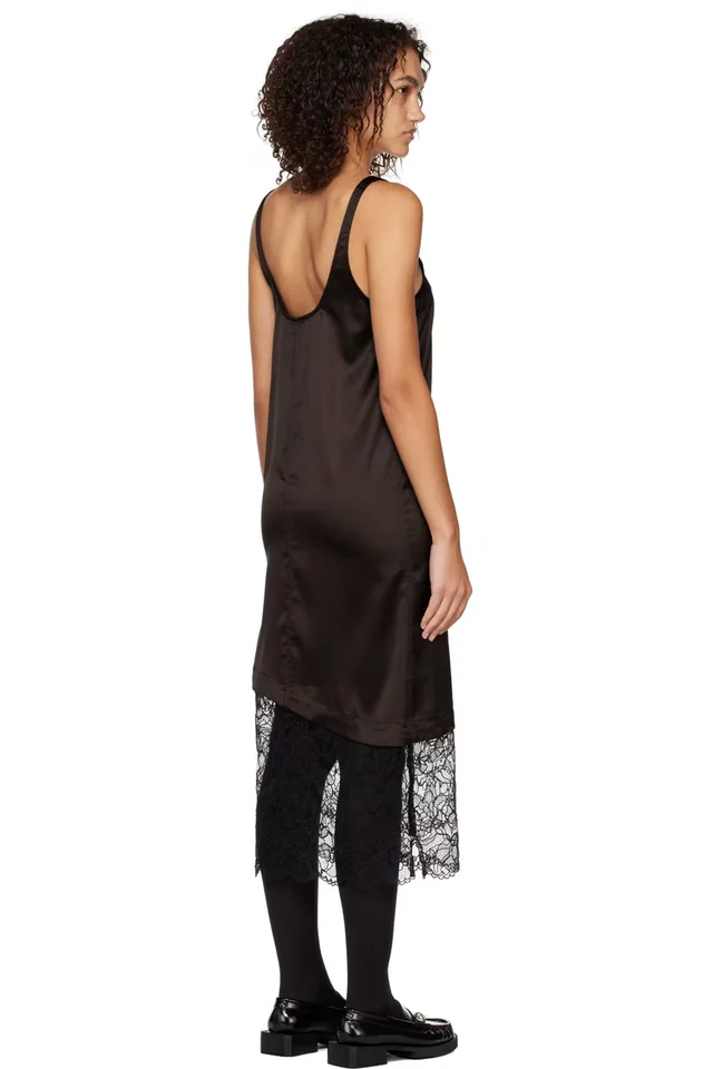 GANNI Brown Paneled Midi Dress, photo 3 of 4 from SSENSE