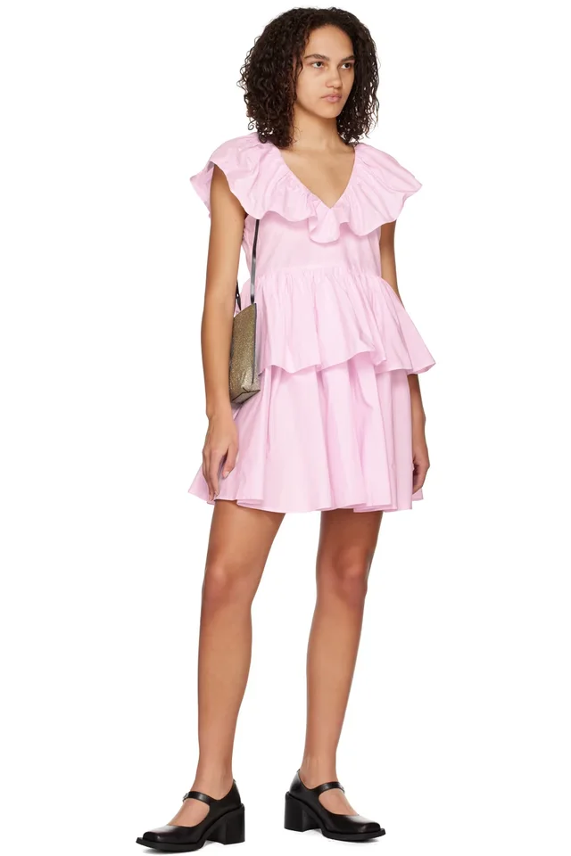 GANNI Pink Tiered Minidress, photo 4 of 4 from SSENSE