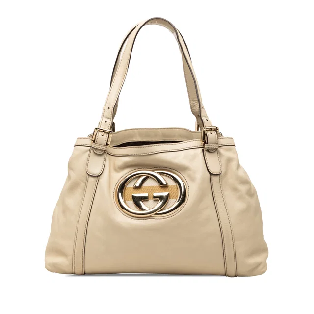 Brown Gucci Calfskin Dialux Britt Tote in Brown Calfskin from Designer Revival