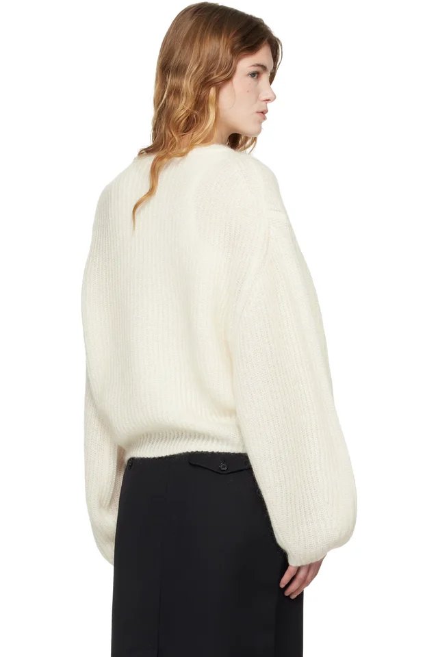 TOTEME Off-White Mohair Blend Rib Knit Sweater, photo 3 of 4 from SSENSE