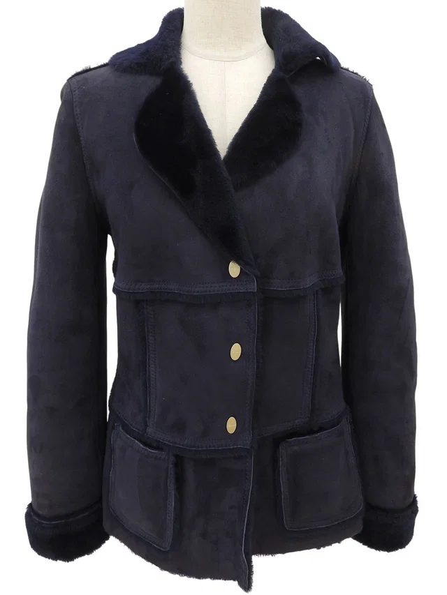 Ferragamo Real Leather Mouton Jacket #40 Navy in Navy Leather from VINTAGE QOO TOKYO