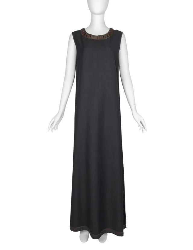 Maison Margiela Vintage AW 1999 Black and Brown Deconstructed Maxi Dress in Black Nylon from Amarcord Vintage Fashion