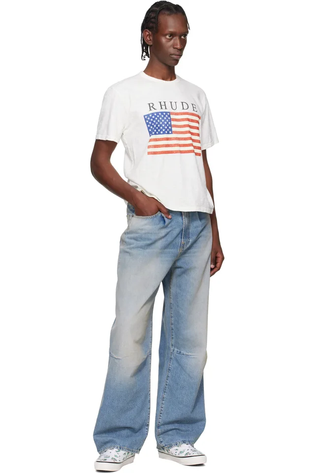 Rhude Off-White USA Flag Slub T-shirt, photo 4 of 4 from SSENSE