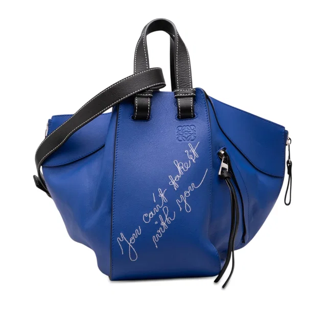 Blue LOEWE Small Bicolor Calfskin Can't Take It Hammock Bag Satchel in Blue Calfskin from Designer Revival
