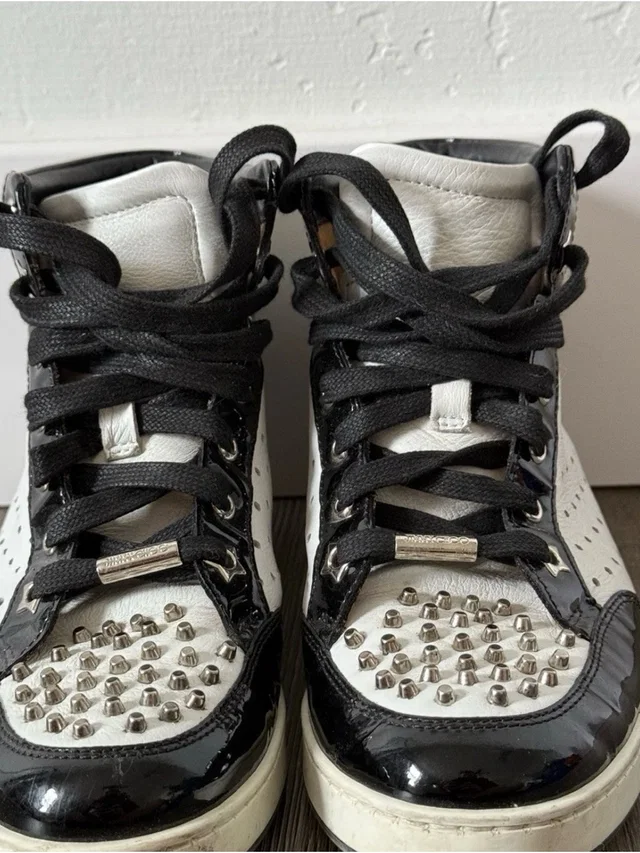 Jimmy Choo Black And White Studded High-Top Sneakers Ladies 5. Leather. No Box in black|white Leather from Poshmark