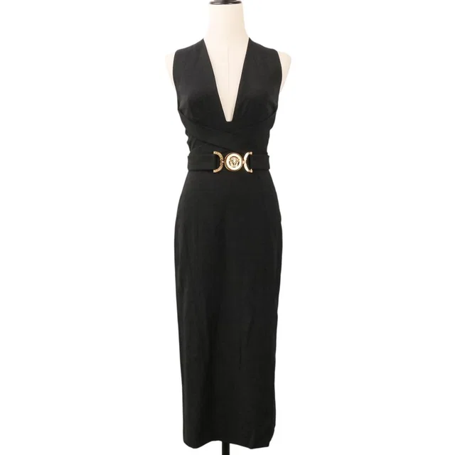 Versace High Quality Medusa Belt Sleeveless Dress Long 36 Black in Black from The Reluxe