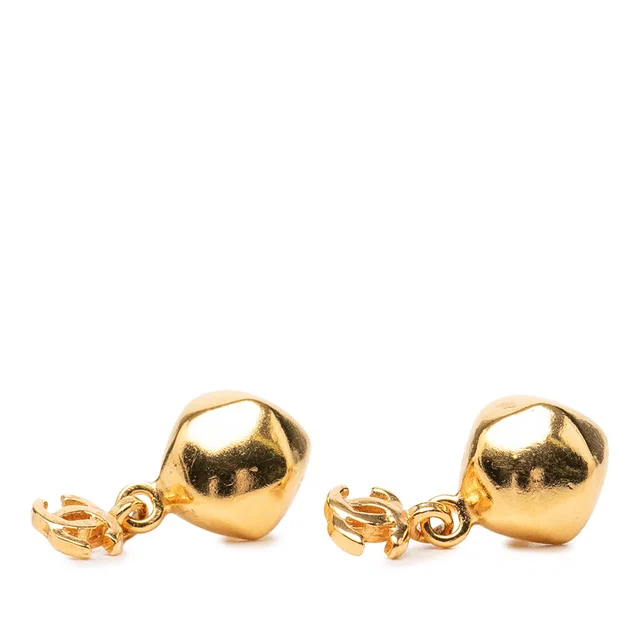 Gold Chanel CC Gold Plated Round Drop Push Back Earrings in Gold from Designer Revival