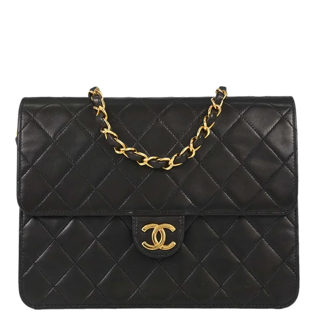 Chanel 1997-1999 Black Lambskin Pushlock Small Half Flap Shoulder Bag in Black Lambskin from AMORE Vintage Tokyo