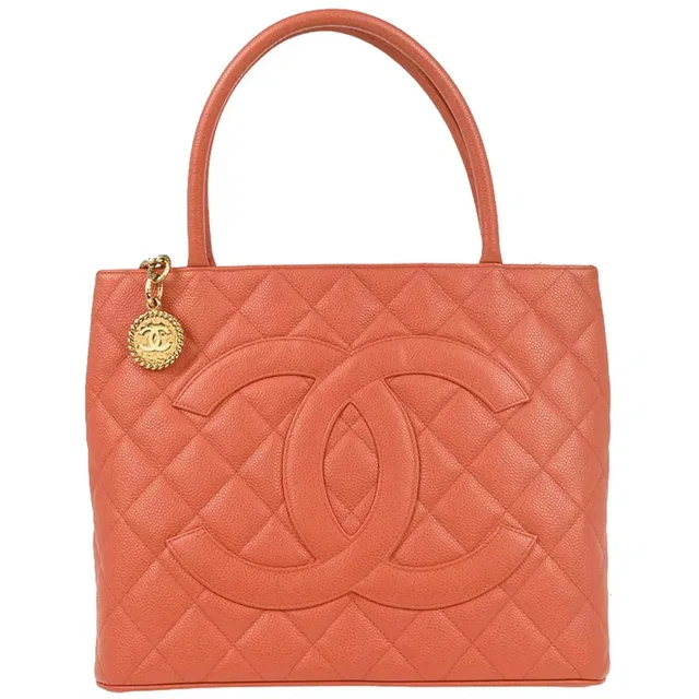 Chanel 2003-2004 Orange Caviar Medallion Tote Handbag in Orange Caviar leather from AMORE Vintage Tokyo