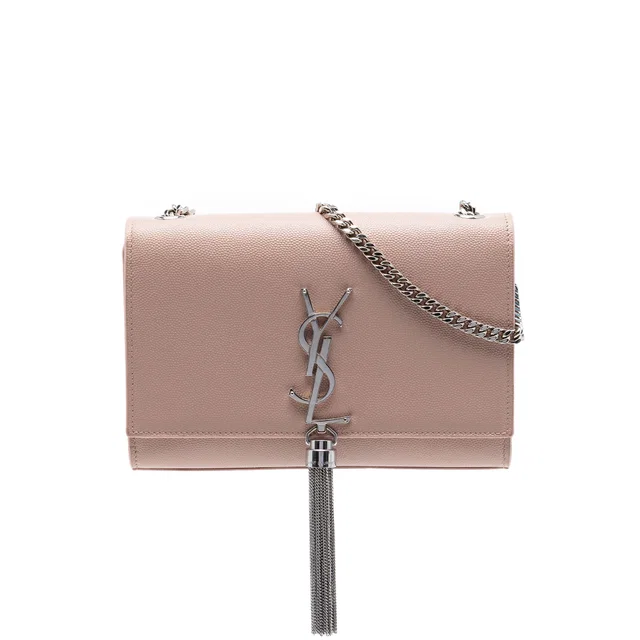 Pink Saint Laurent Small Grain de Poudre Monogram Kate Tassel Crossbody in Pink Leather from Designer Revival