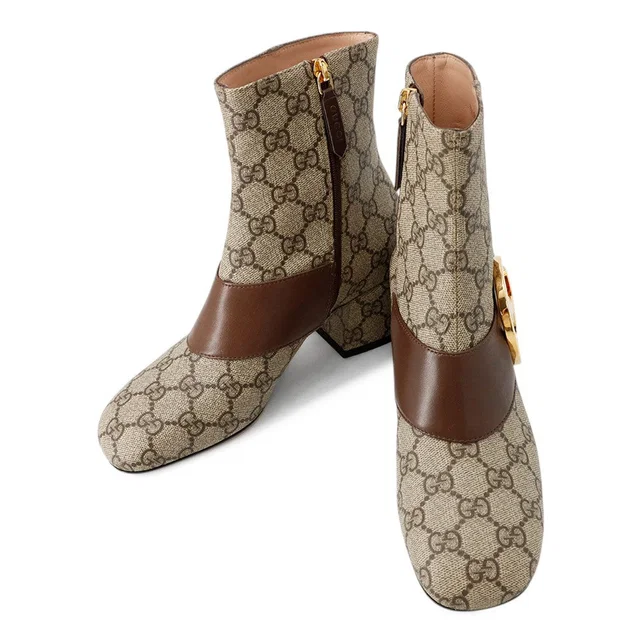 Gucci Blondie EncreBoots Beige/Brown701706 GG Supreme Leather Size 35 in Beige Leather from GALLERY RARE