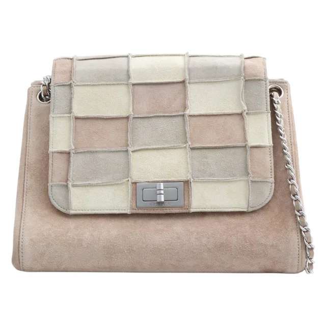 Chanel Circa 2000s Suede Chocolate Bar 2.55 Chain Shoulder Bag Beige/Khaki in Brown Suede from VINTAGE QOO TOKYO
