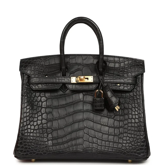 Hermès Birkin 25 Black Matte Alligator Gold Hardware in Black Crocodile from Madison Avenue Couture