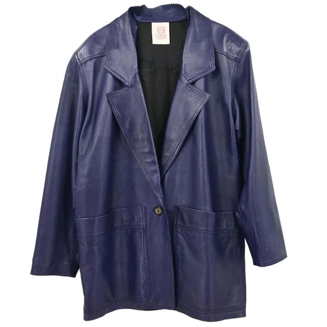 Loewe Single Breasted Leather Jacket Purple #40 in Purple Leather from AMORE Vintage Tokyo