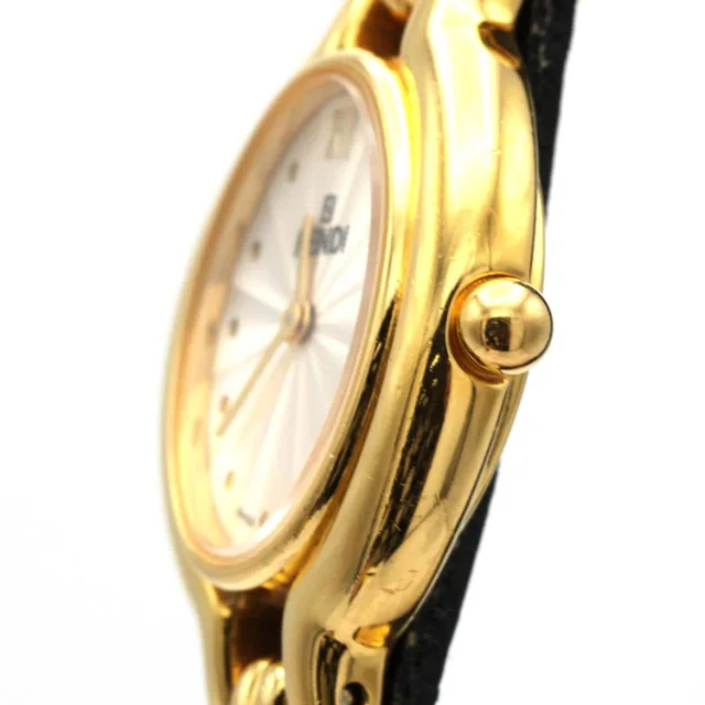 [Unserviced - Value Price] FENDI 640L GP Quartz in Dial color: Silver Band color: black Case: Gold plated Bracelet: Strap from KOMEHYO, photo 3 of 7