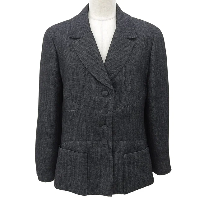 Chanel 1999 Logo Button Jacket #38 Charcoal Gray in Grey Wool from VINTAGE QOO TOKYO