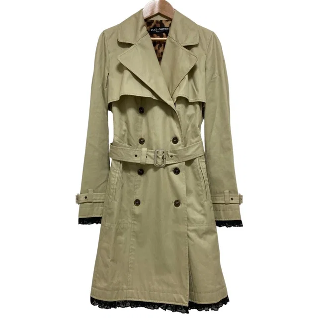 Dolce & Gabbana Lace Docking Lining Leopard Trench Coat Beige 36 in Beige from The Reluxe