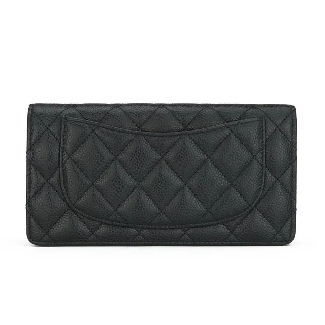 Chanel Black Caviar Leather Long Flap Yen Wallet in Black Caviar leather from HEWI