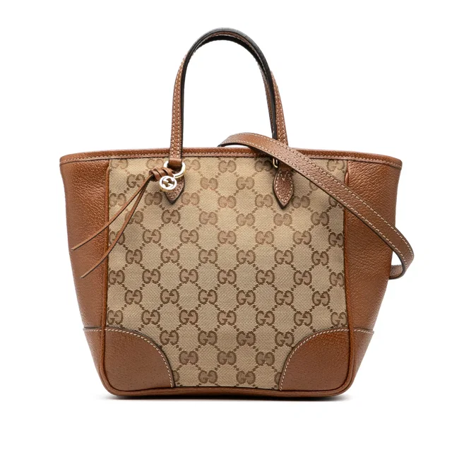 Brown Gucci Small GG Canvas Bree Satchel in Brown Canvas from Designer Revival