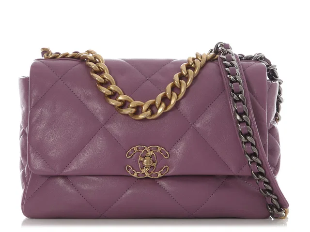 Chanel Large Purple Quilted Calfskin 19 Flap in Purple Calfskin from Ann's Fabulous Finds