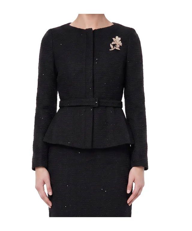 Roland Mouret Flower Brooch Sequin Boucle Jacket, photo 3 of 4 from SENSER