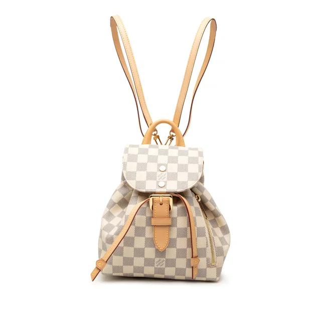 White Louis Vuitton Damier Azur Sperone BB Backpack in White Canvas from Designer Revival
