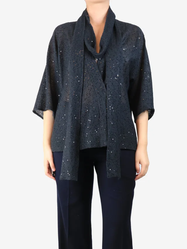 Brunello Cucinelli Charcoal sequined snap-button blouse - size S in Silk from Sign of the Times
