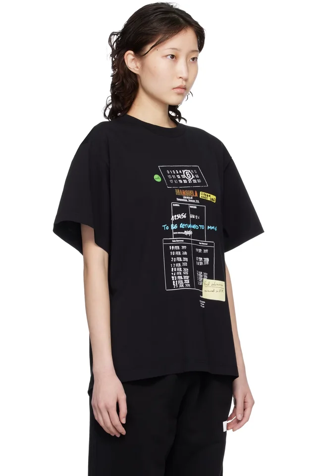 MM6 Maison Margiela Black Library Stamp T-shirt, photo 2 of 4 from SSENSE