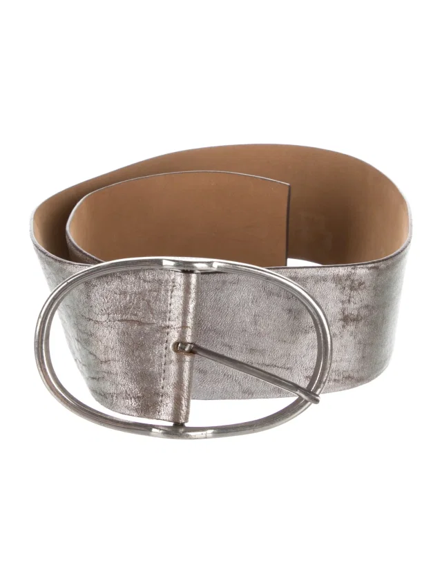 Jil Sander Wide Leather Waist Belt in gray Leather from The RealReal