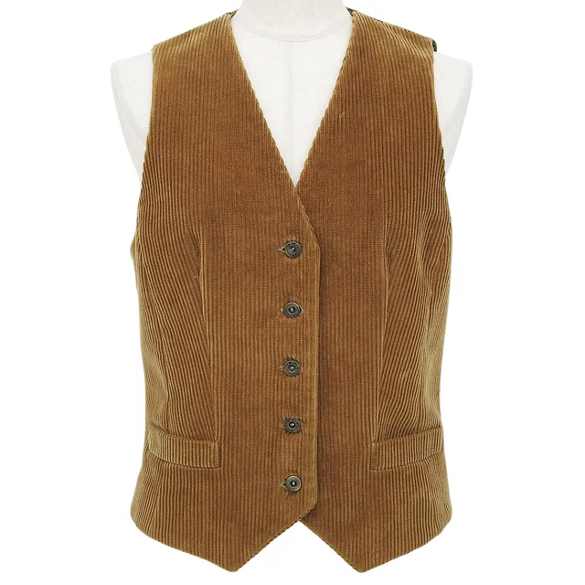 Dolce & Gabbana Leaf Pattern Logo Button Vest #XS Brown/Black in Black from VINTAGE QOO TOKYO