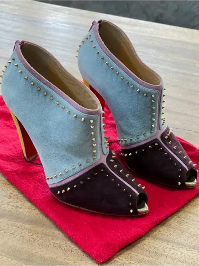 Christian Louboutin Color-Block Studded Suede Ankle Booties in blue|purple Suede from Poshmark