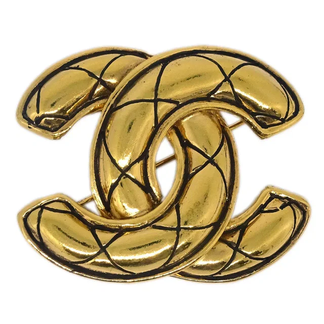Chanel Quilted CC Brooch Pin Gold 1142 in Gold from AMORE Vintage Tokyo