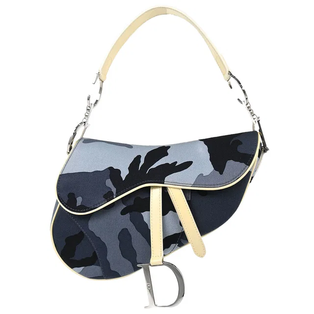 Dior Blue Canvas Camouflage Saddle Handbag in Blue Canvas from AMORE Vintage Tokyo
