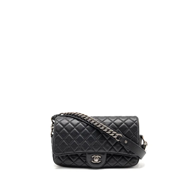 Chanel Medium Casual Rock Flap Bag Grained Calfskin Black Ruthenium Hardware in Black Caviar leather from EMIER