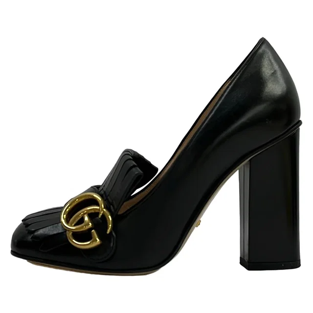 Gucci Pumps Black Double G Fringe Leather Heels in Black Leather from The Reluxe