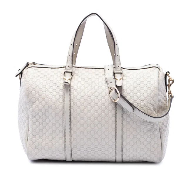 White Gucci Microguccissima Nice Boston Bag Satchel in White Leather from Designer Revival