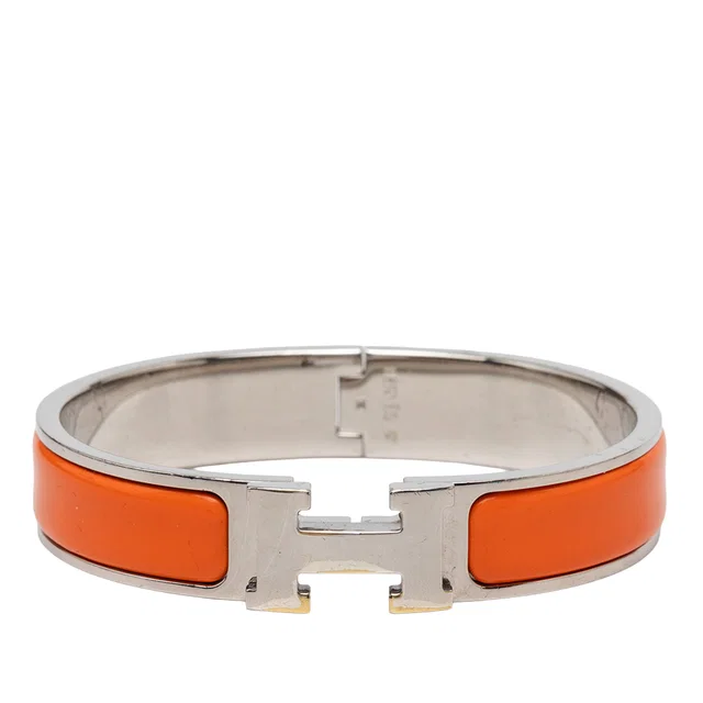 Orange Hermès Narrow Enamel Clic H Bracelet PM in Orange from Designer Revival