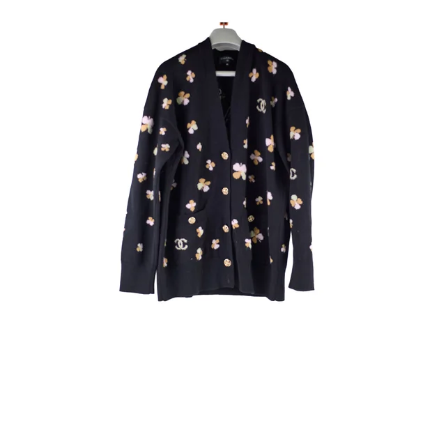 Chanel Clover Cashmere Knit Cardigan Black - Size EU 42 in Black Cashmere from The Purse Affair