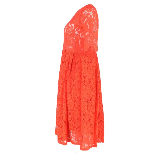 GANNI Lace Detailed Midi Dress in Red Polyester in Red, photo 2 of 6 from ShopSimon