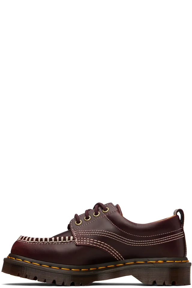 Dr. Martens Burgundy Lowell Leather Moc Toe Derbys, photo 3 of 5 from SSENSE