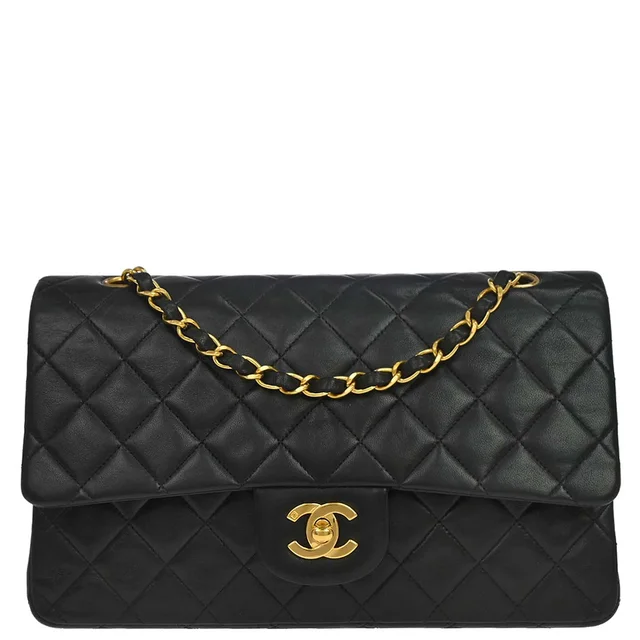 Chanel 1994-1996 Black Lambskin Medium Classic Double Flap Shoulder Bag in Black Lambskin from AMORE Vintage Tokyo