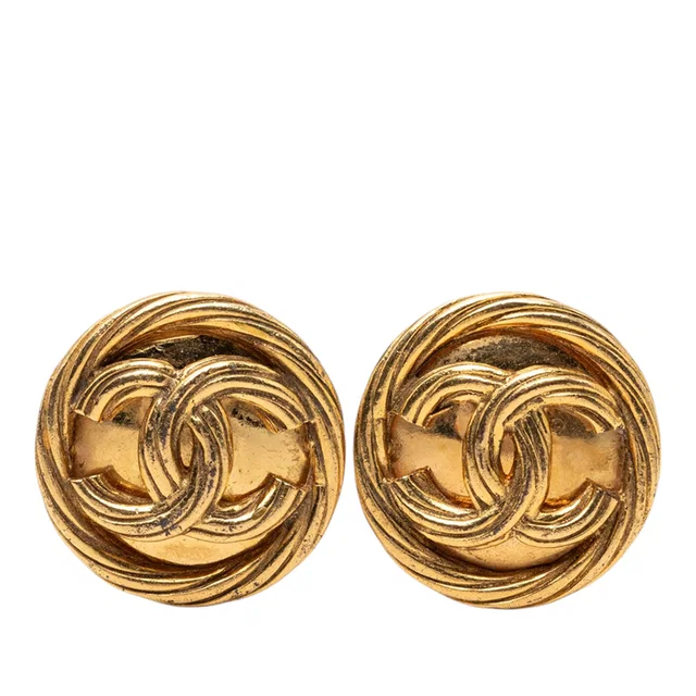 Gold Chanel CC Gold Plated Round Clip On Earrings in Gold from Designer Revival