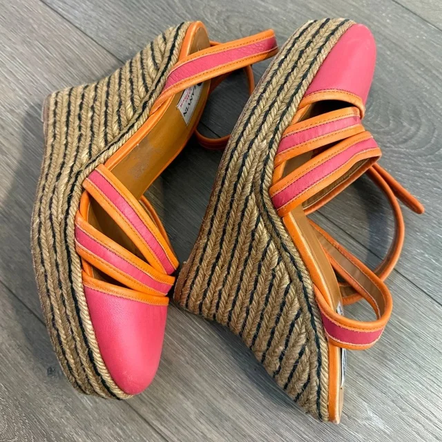 Womens Lanvin Paris Leather Espadrille High Wedge Sandals Size 40 Us 8.5 in orange Leather from Poshmark
