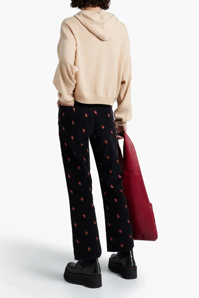 Re/Done Embroidered Cotton-Corduroy Flared Pants, photo 3 of 4 from THE OUTNET