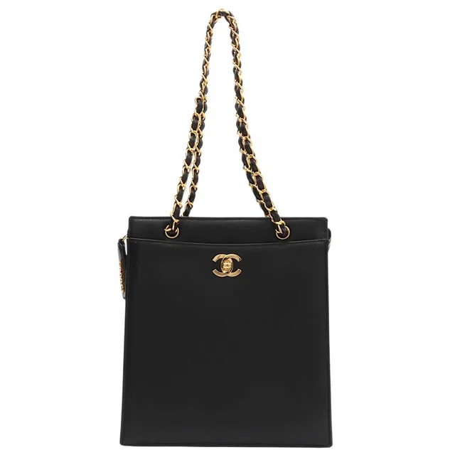 Chanel Circa 1998 CC Turnlock Chain Handbag, Black in Black Lambskin from VINTAGE QOO TOKYO