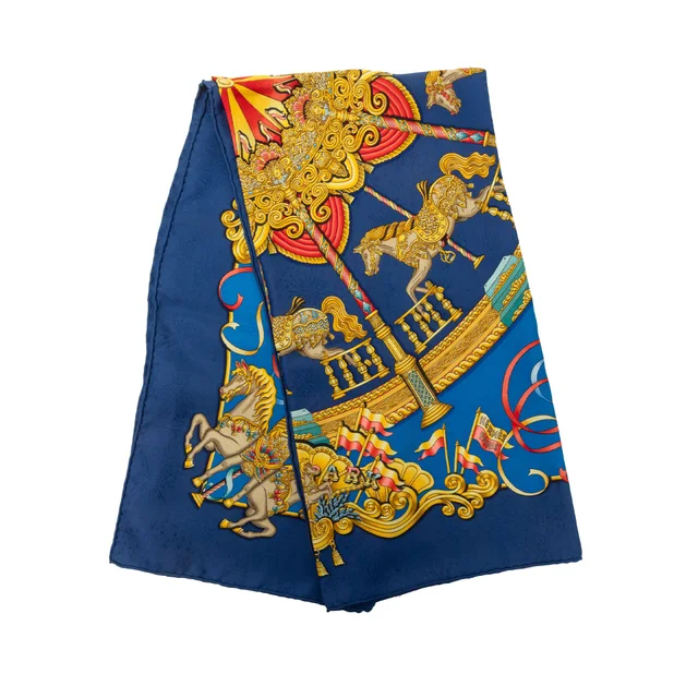 Blue Hermès Luna Park Silk Scarf 90 Scarves in Blue Silk from Designer Revival