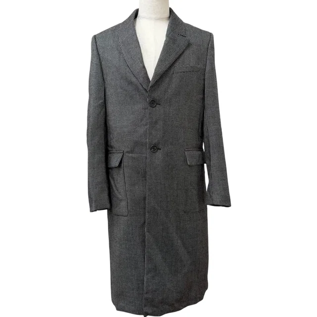 Fendi 100% Wool Deformed Lapel All Over Pattern Long Chesterfield Gray 50 Jacket in Grey Wool from The Reluxe