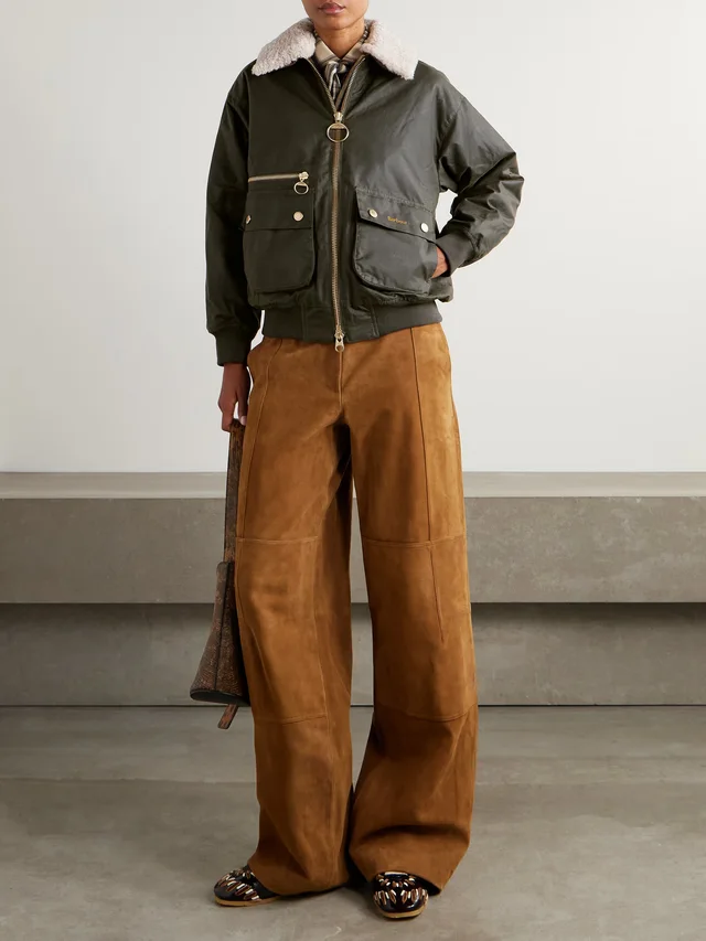 BARBOUR Maxine faux shearling-trimmed waxed-cotton jacket in Green, photo 2 of 2 from NET-A-PORTER (Canada)